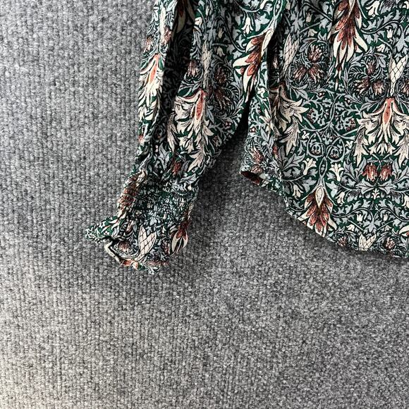 H&M Shirt Womens 2 Blue Floral Bohemian Blouse Chambray Morris & Co Hippie - Picture 3 of 8